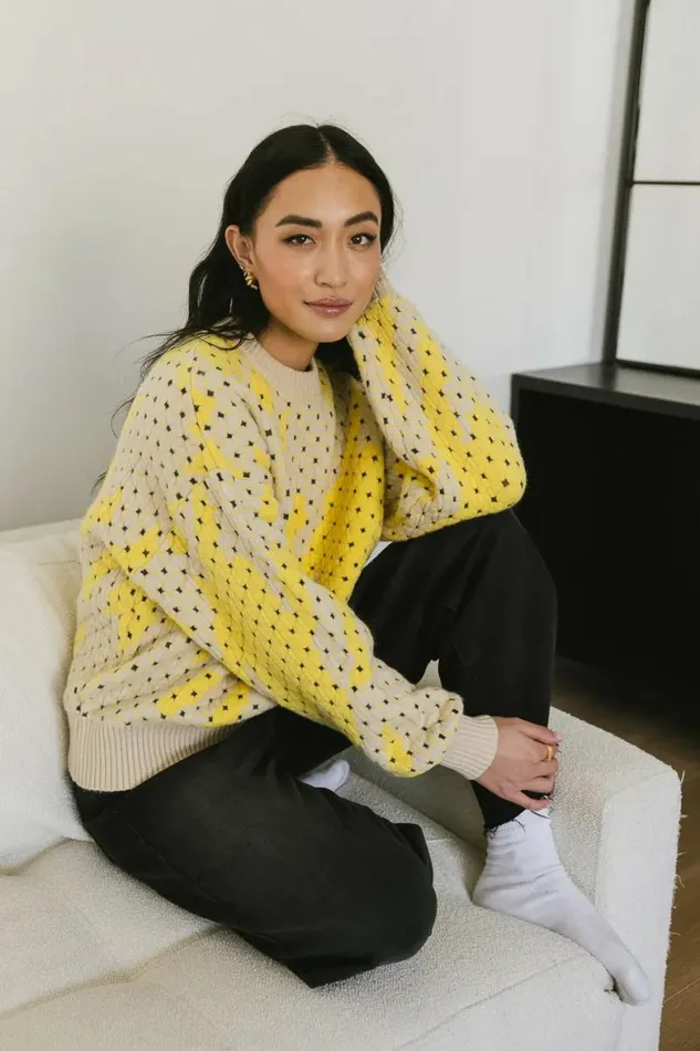 Felicity Abstract Sweater In Yellow Yellow Women Bohme Tops