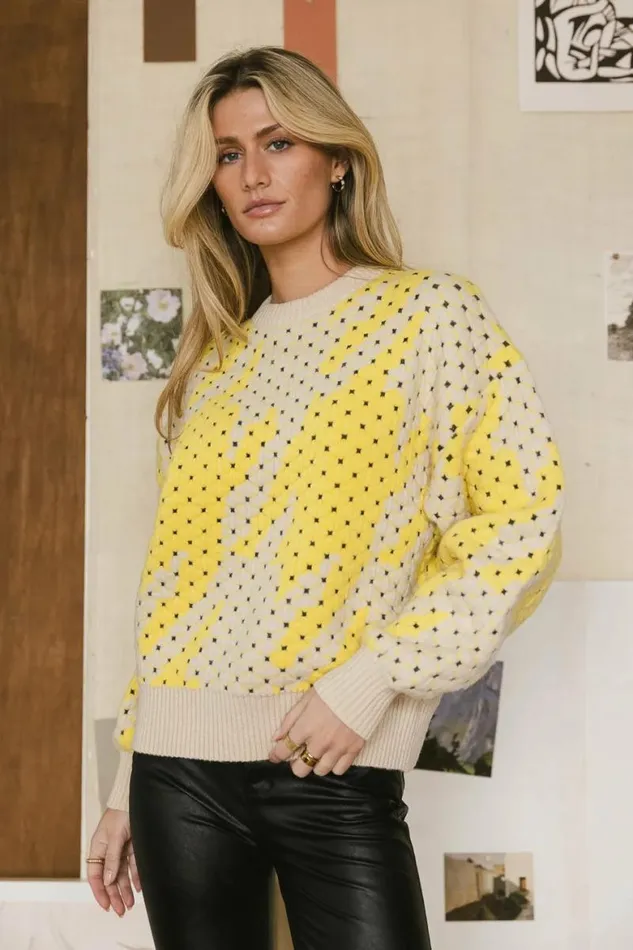 Felicity Abstract Sweater In Yellow Yellow Women Bohme Tops