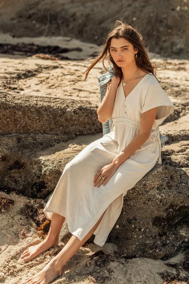 Fern Midi Dress In Natural Natural Women Bohme Dresses