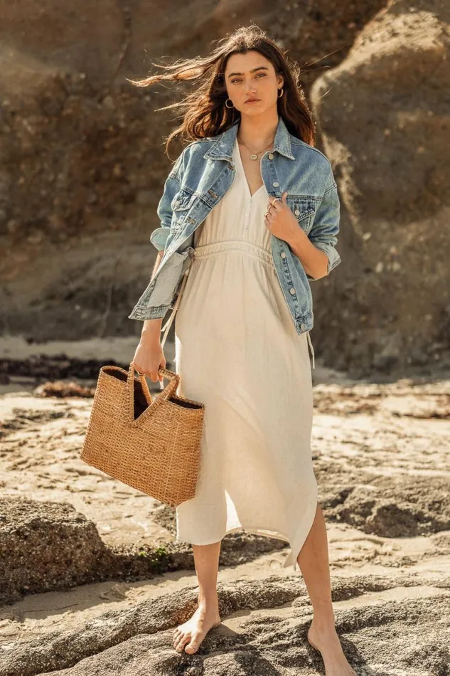 Fern Midi Dress In Natural Natural Women Bohme Dresses
