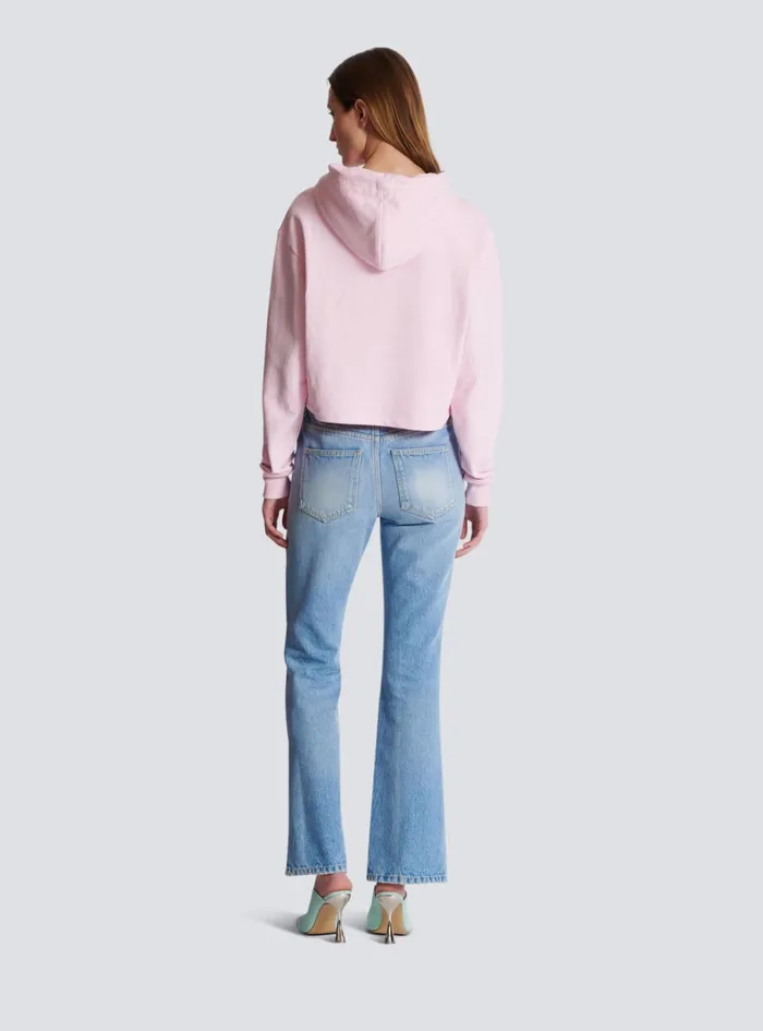 Flocked Paris Hoodie Pink Women Balmain Sweatshirts