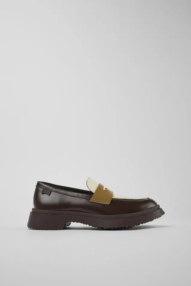Formal Shoes Women Camper Twins Brown And White Leather Loafers Formal Shoes Women Camper Twins Brown And White Leather Loafers