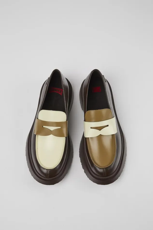 Formal Shoes Women Camper Twins Brown And White Leather Loafers Formal Shoes Women Camper Twins Brown And White Leather Loafers