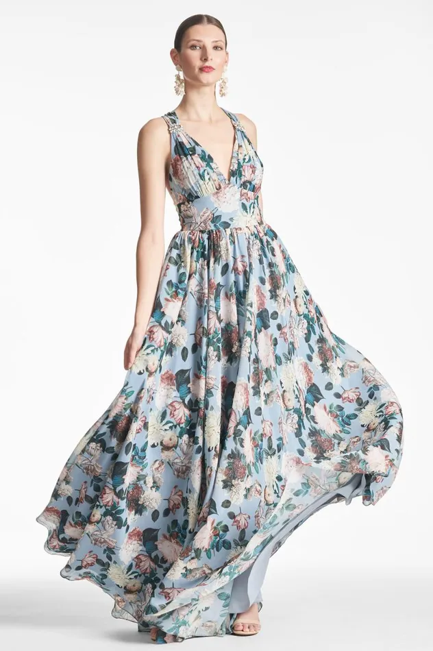 Formal Women Sachin and Babi Kenzia Gown 8211 Ice Blue Garden