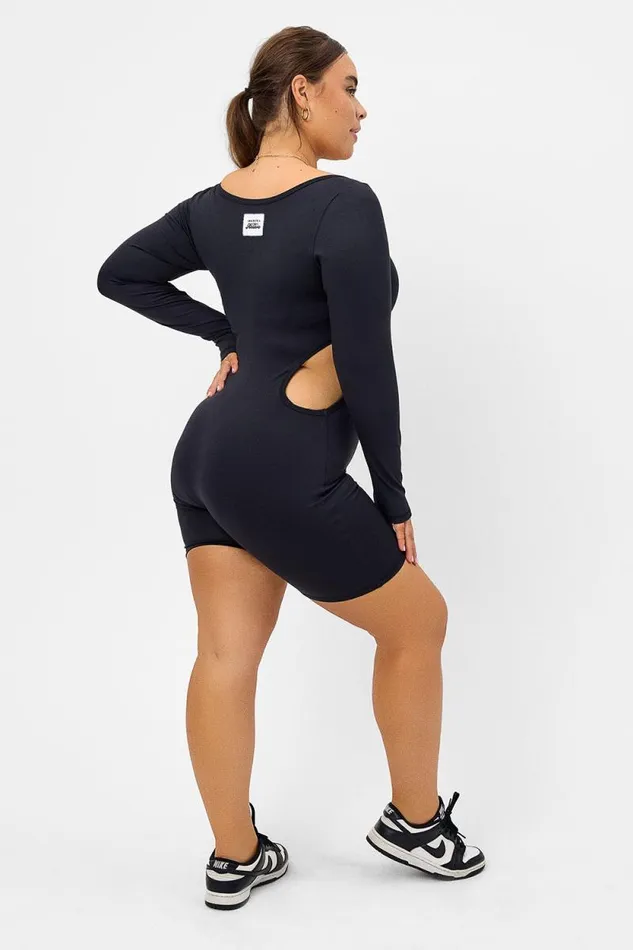 Frankies Bikinis Active Women Felix Long Sleeve Bodysuit Black