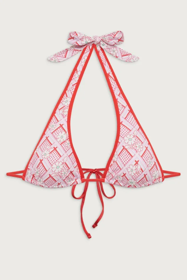 Frankies Bikinis Bikinis Women Diana Halter Floral Bikini Top Red Rover