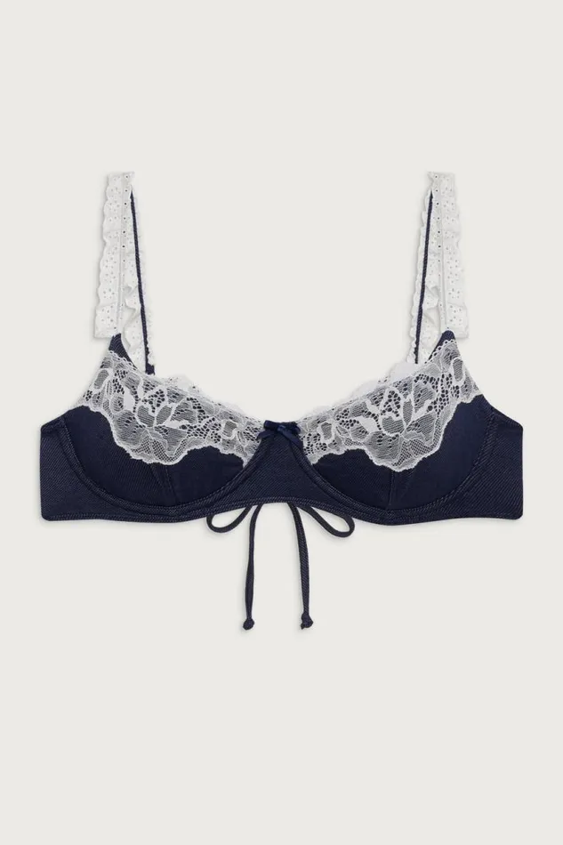 Frankies Bikinis Bikinis Women Ford Underwire Balconette Bikini Top Blue Denim