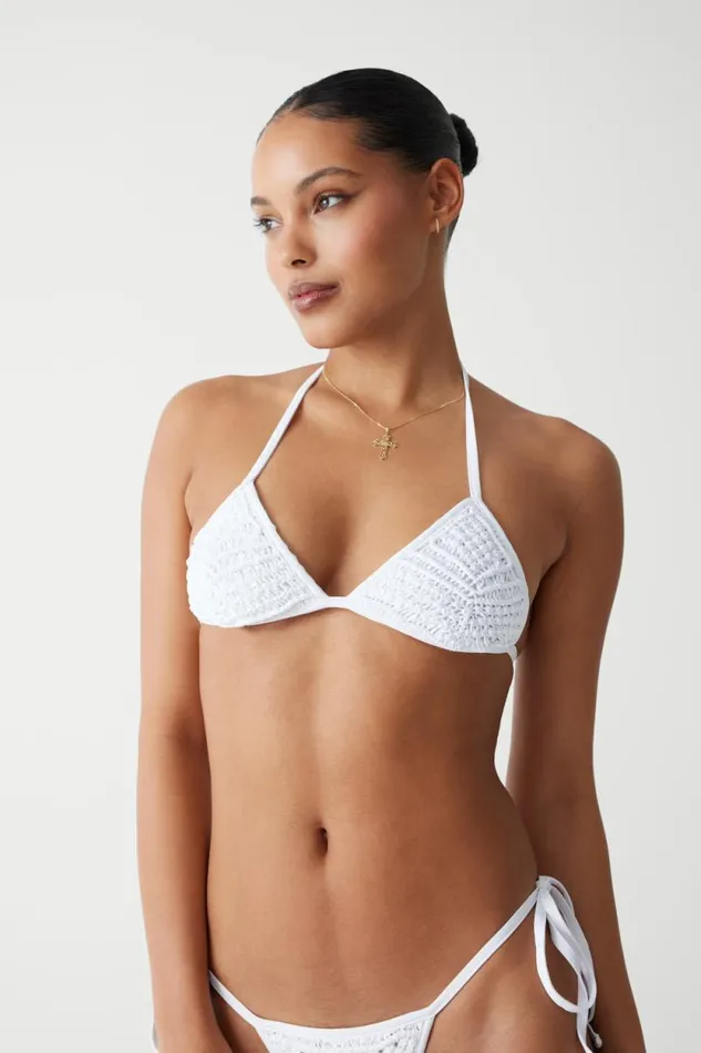 Frankies Bikinis Bikinis Women Naia Triangle Halter Bikini Top Optic White