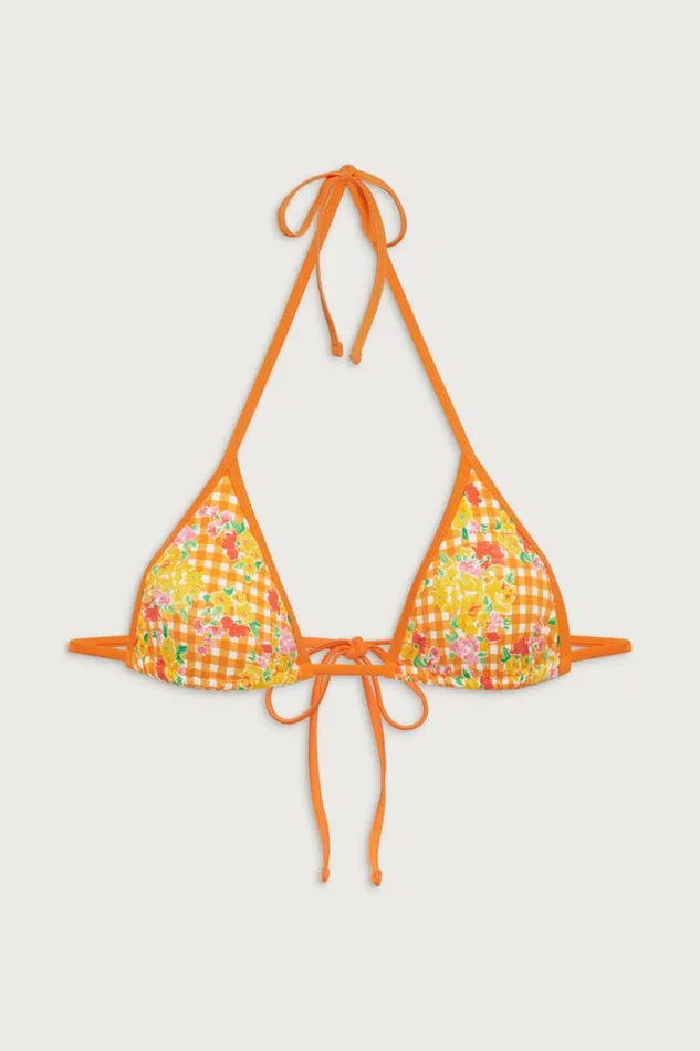 Frankies Bikinis Bikinis Women Nick Floral Triangle Bikini Top Marigold Gingham