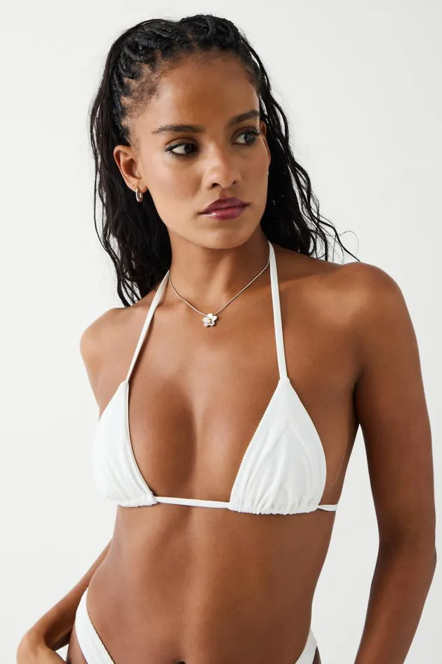Frankies Bikinis Bikinis Women Sky Triangle Ribbed Bikini Top White