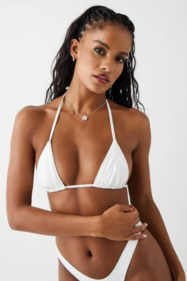 Frankies Bikinis Bikinis Women Sky Triangle Ribbed Bikini Top White