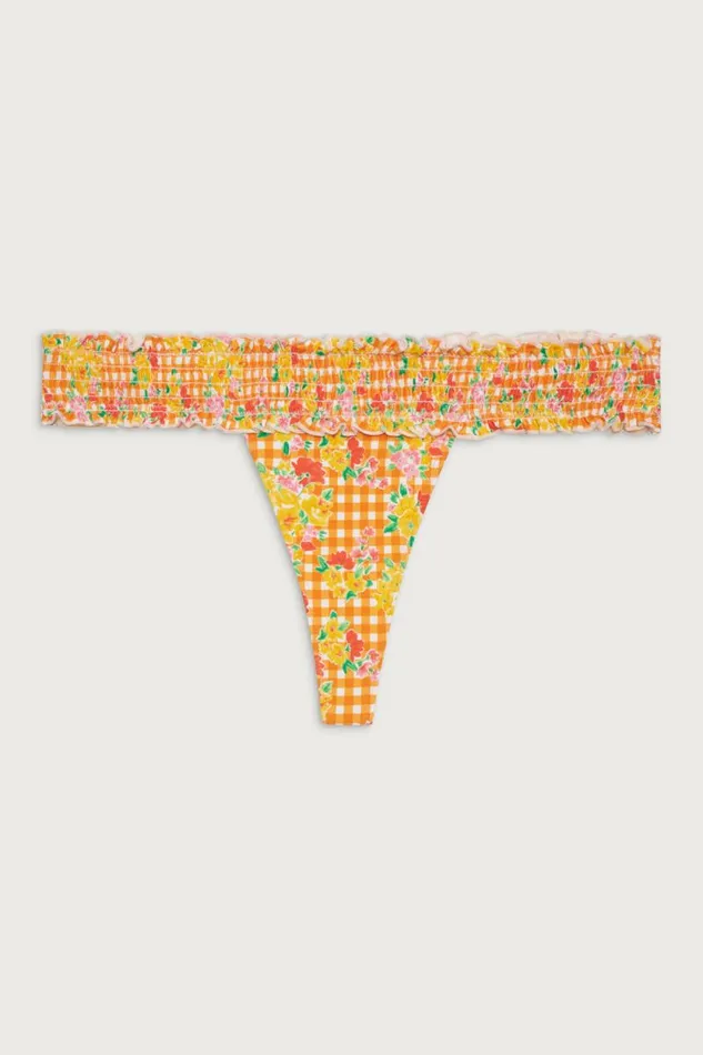 Frankies Bikinis Bikinis Women Sofia Floral Micro Bikini Bottom Marigold Gingham