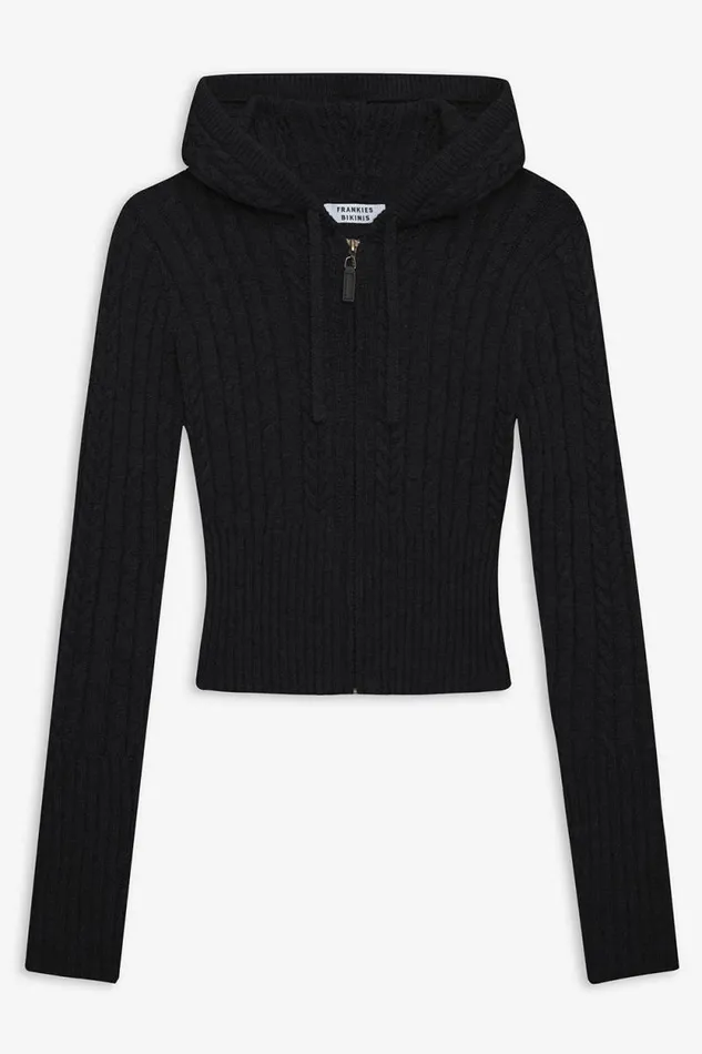 Frankies Bikinis Cloud Knits Women Aimee Cable Cloud Knit Hoodie Black