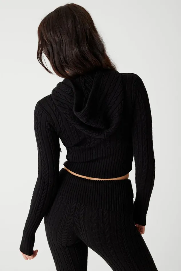 Frankies Bikinis Cloud Knits Women Aimee Cable Cloud Knit Hoodie Black