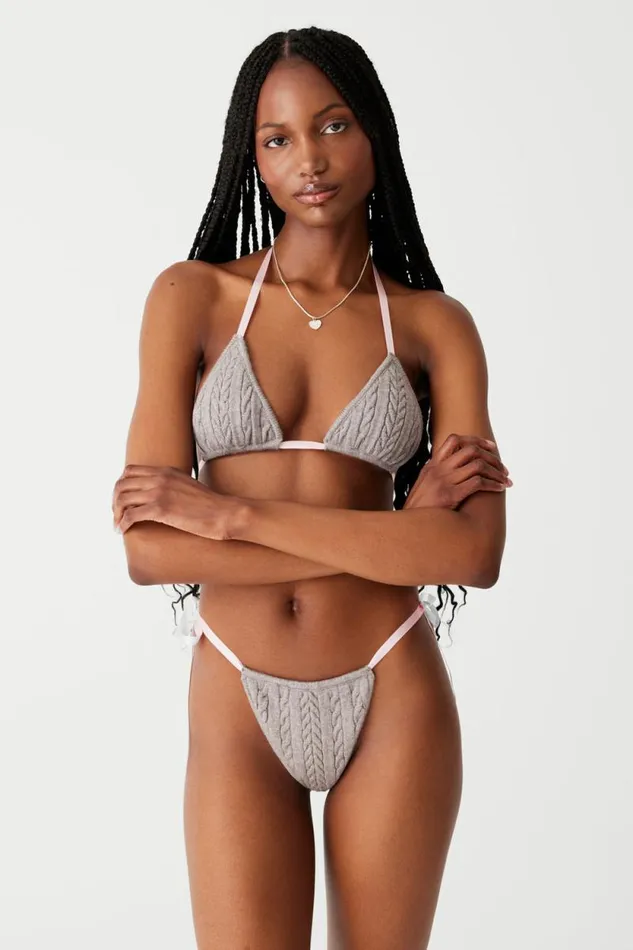 Frankies Bikinis Cloud Knits Women Kieran Cable Cloud Knit Brief Dark Pearl