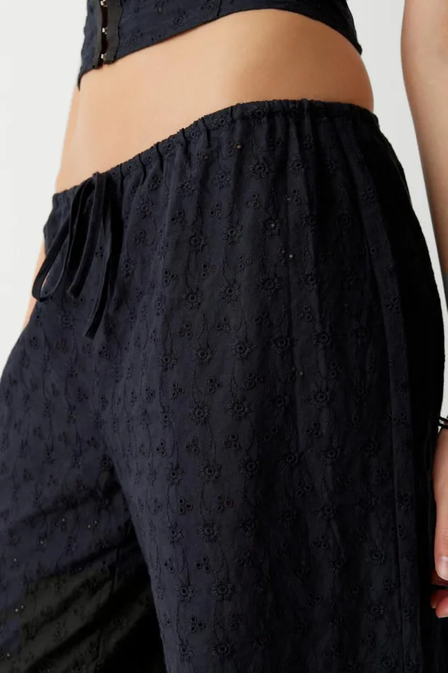 Frankies Bikinis Matching Sets Women Daisy Eyelet Low Rise Pant Black