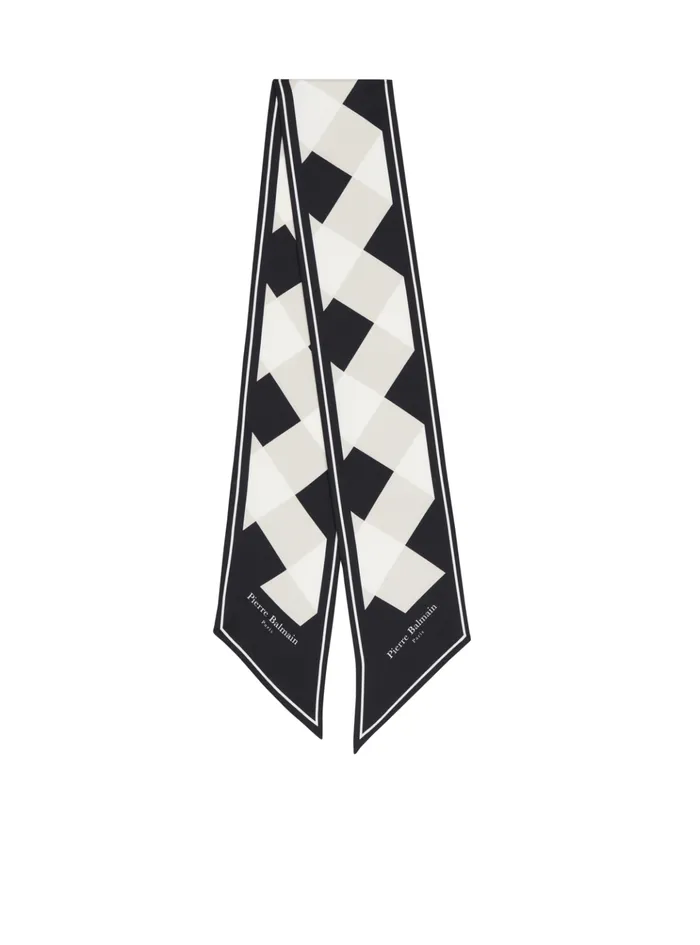Gingham Silk Bandana Black Women Balmain Scarves