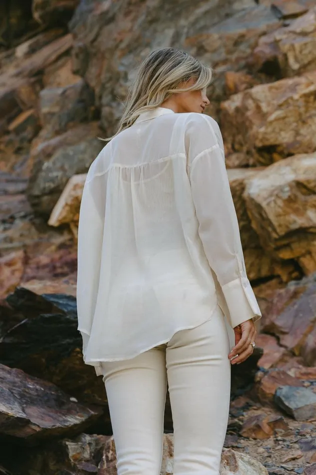 Ginny Sheer Button Up In Cream Cream Women Bohme Tops