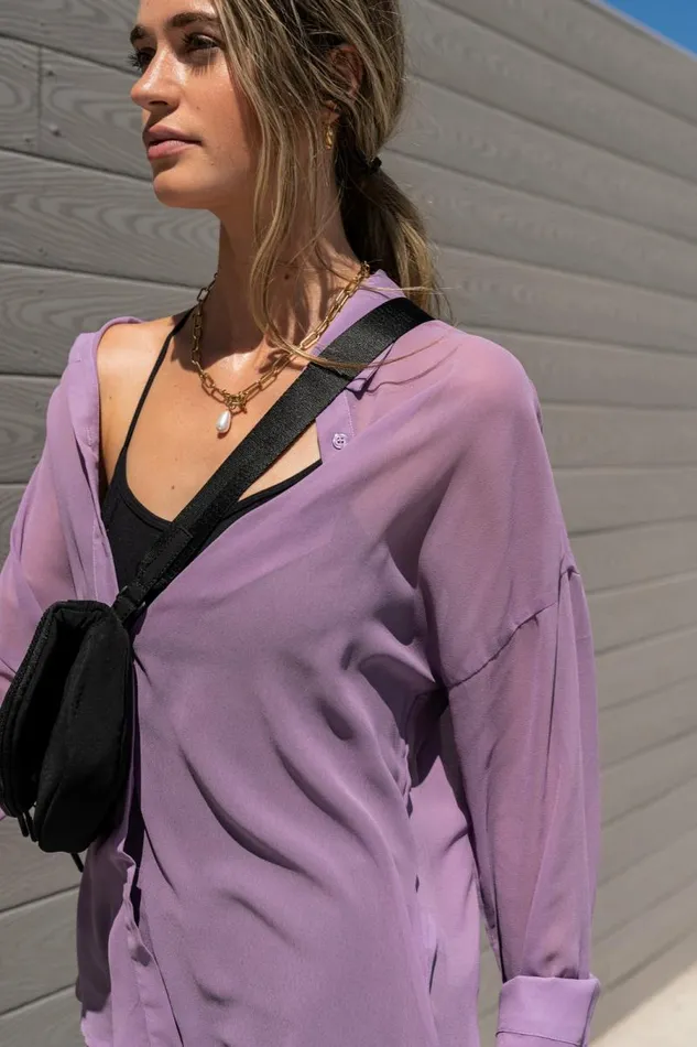 Ginny Sheer Button Up In Lavender 8211 FINAL SALE Lavender Women Bohme Tops