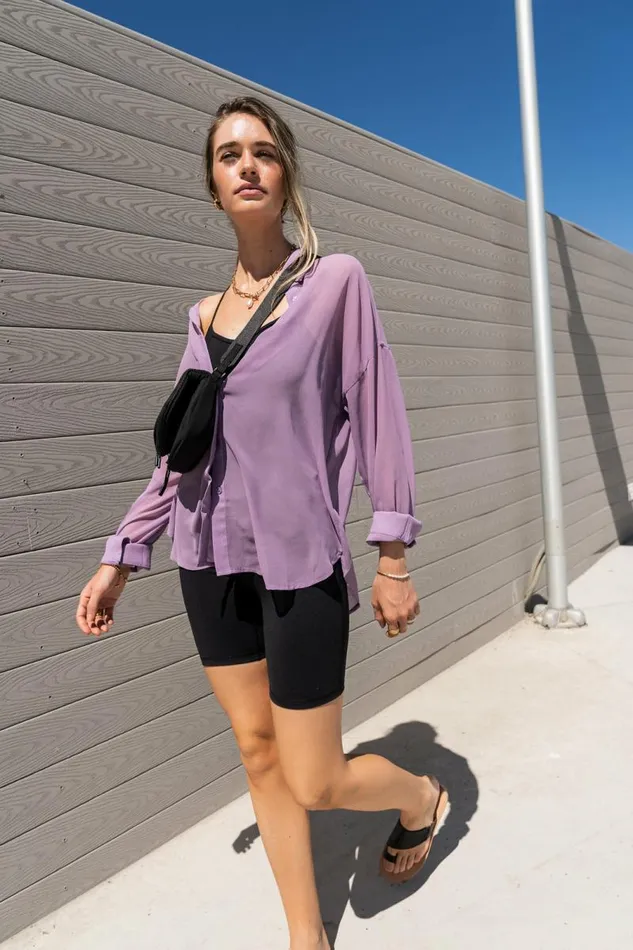 Ginny Sheer Button Up In Lavender 8211 FINAL SALE Lavender Women Bohme Tops