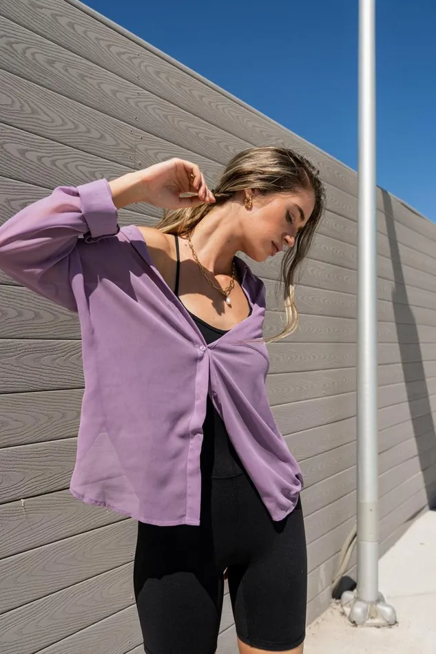 Ginny Sheer Button Up In Lavender 8211 FINAL SALE Lavender Women Bohme Tops