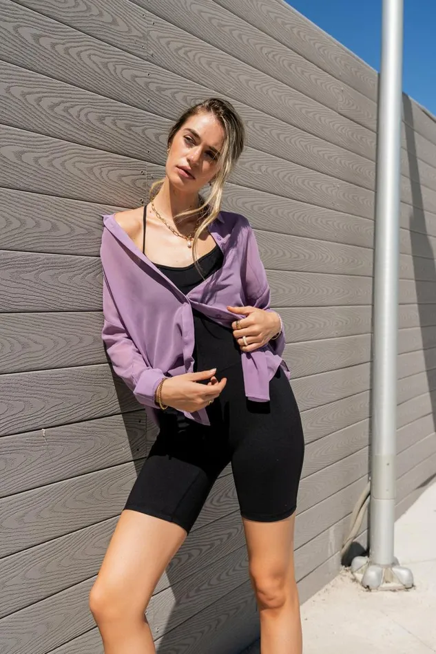 Ginny Sheer Button Up In Lavender 8211 FINAL SALE Lavender Women Bohme Tops