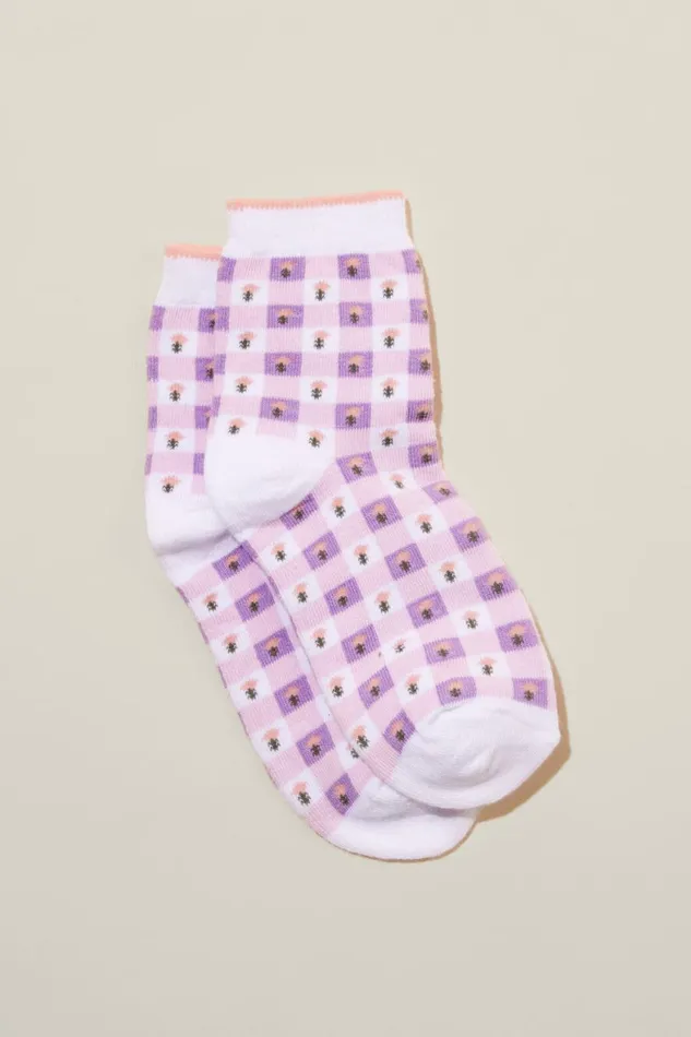 Girls 214Boys 214 Socks and Tights Cotton On Single Pack Crew Socks Lilac Dropfloral Gingham