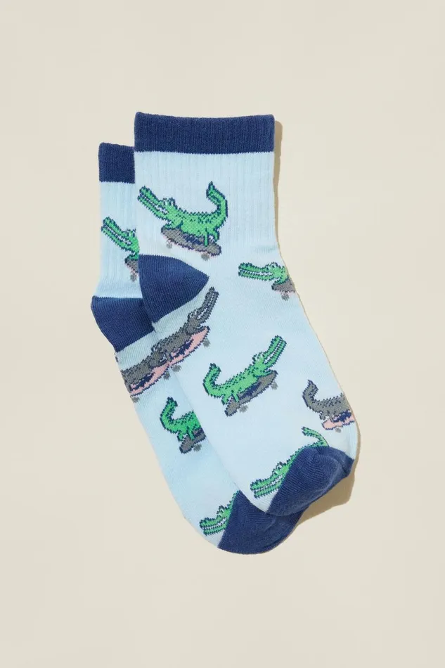 Girls 214Boys 214 Socks and Tights Cotton On Single Pack Mid Crew Sock Frosty Blueskater Croc