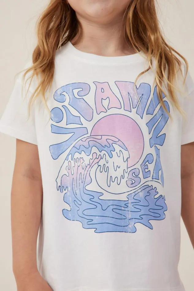 Girls 214 Tops and TShirts Cotton On Poppy Short Sleeve Print Tee Vanillablush Vitamin Sea