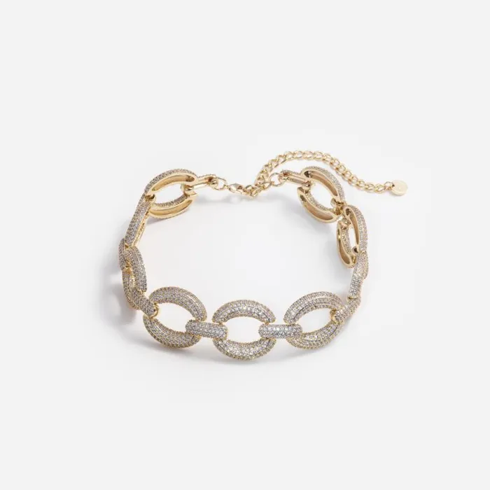 Gold Crystal Link Choker Women Self Portrait Jewellery Gold Crystal Link Choker Women Self Portrait Jewellery