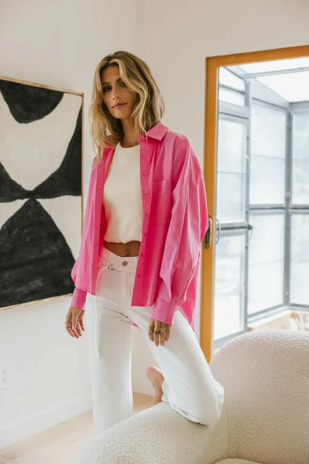 Gracie Button Up In Pink Pink Women Bohme Tops