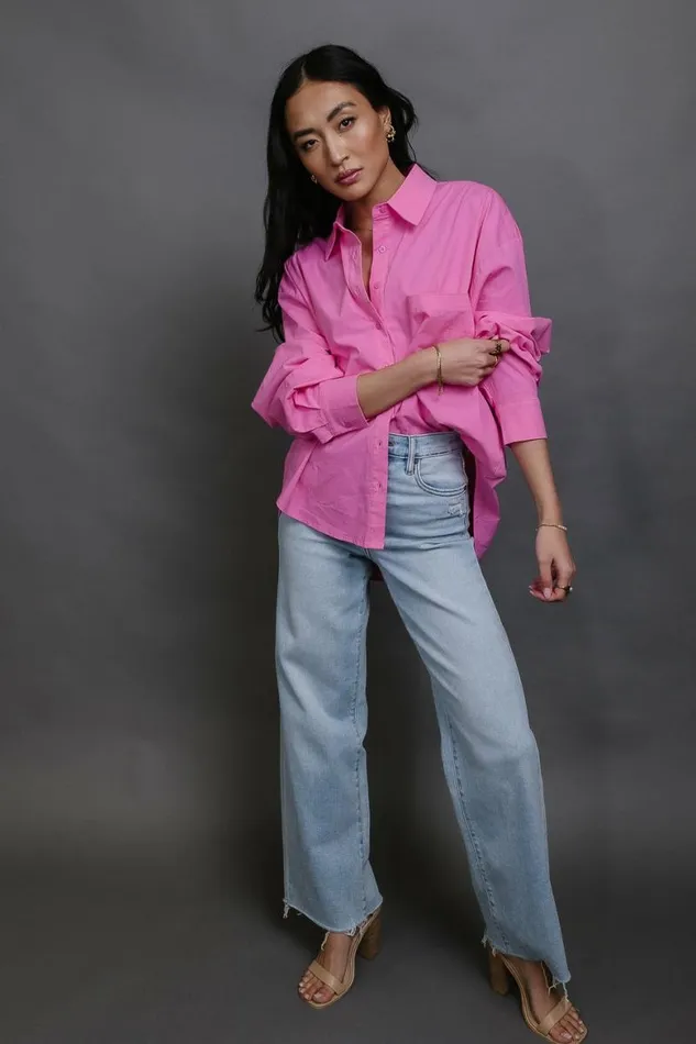 Gracie Button Up In Pink Pink Women Bohme Tops