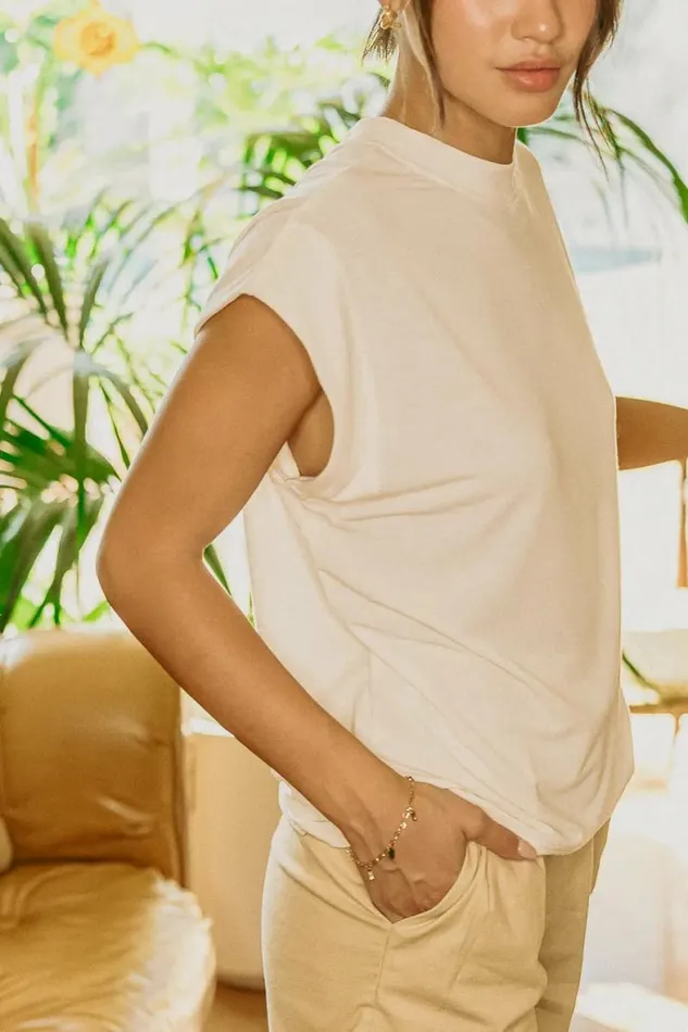 Greta Muscle Tee In Cream Cream Women Bohme Tees and Tanks