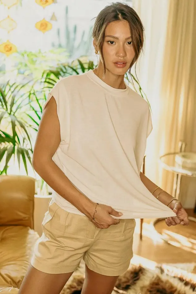 Greta Muscle Tee In Cream Cream Women Bohme Tees and Tanks