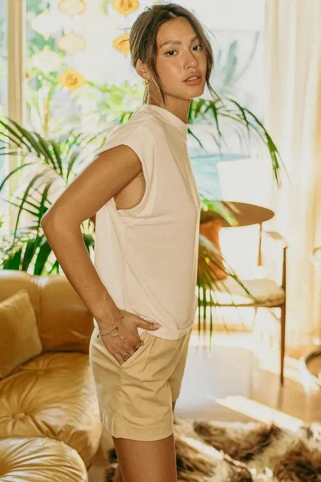 Greta Muscle Tee In Cream Cream Women Bohme Tees and Tanks