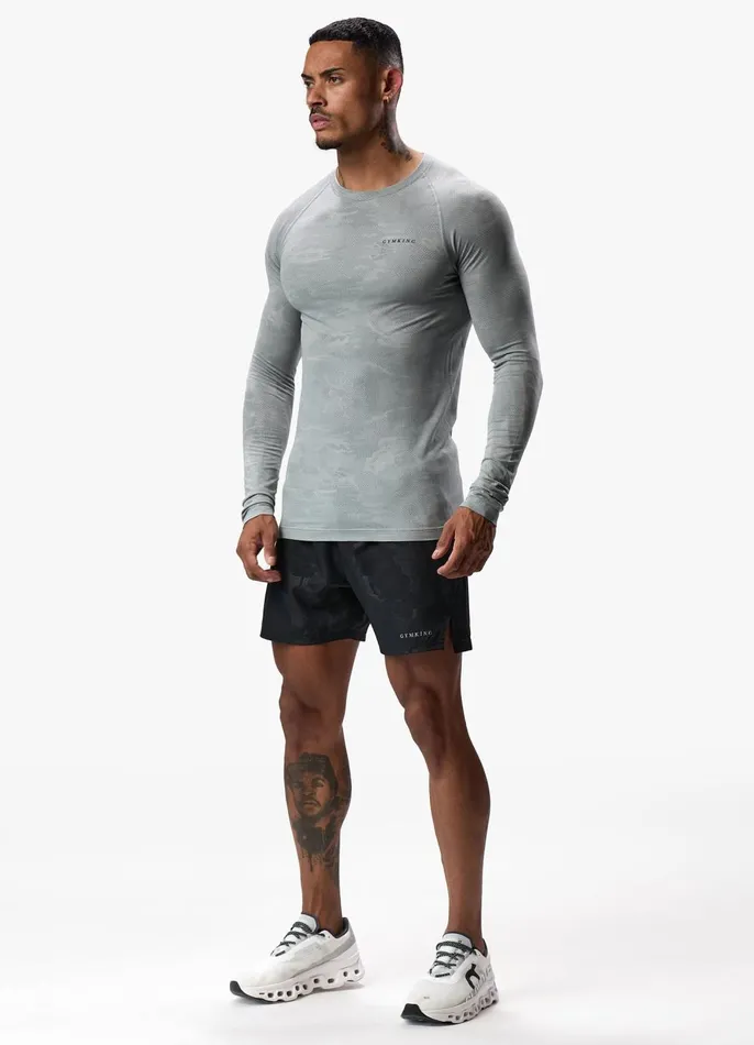 Gym King Gymwear Men Debossed Camo Seamless LS Tee 8211 Cloudy Grey