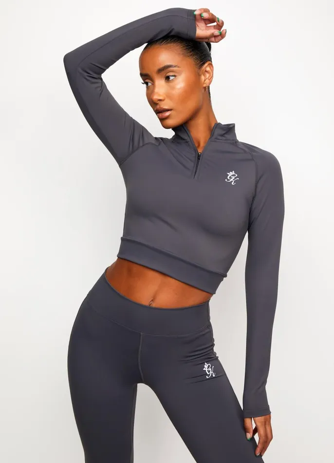 Gym King Gymwear Women 14 Zip Funnel 8211 Dark GreySilver