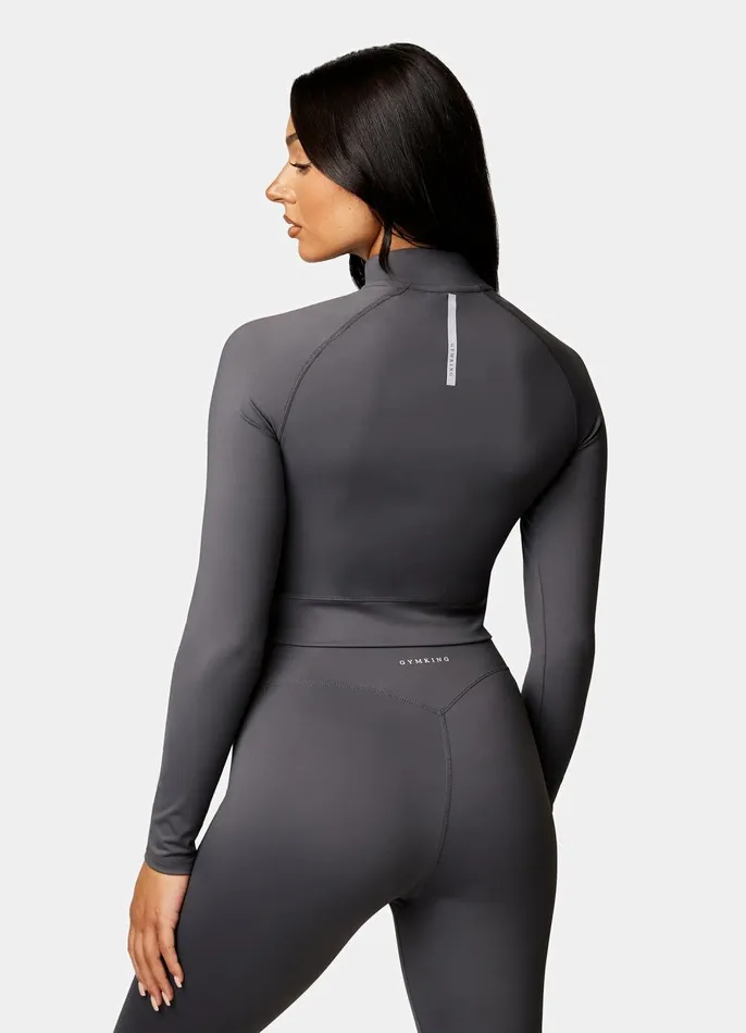 Gym King Gymwear Women 14 Zip Funnel 8211 Dark GreySilver