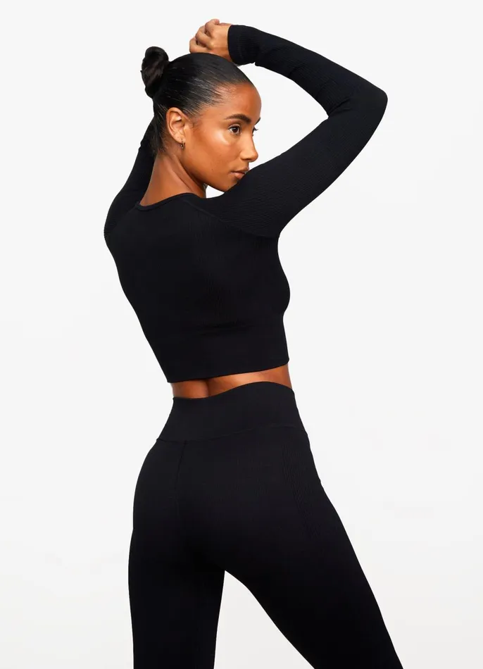 Gym King Gymwear Women Formation Rib Long Sleeve Crop Tee 8211 Black