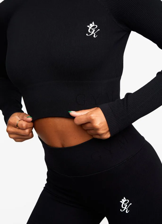 Gym King Gymwear Women Formation Rib Long Sleeve Crop Tee 8211 Black