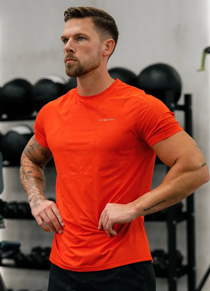 Gym King TShirts Men Debossed Camo Tee 8211 Flame Orange