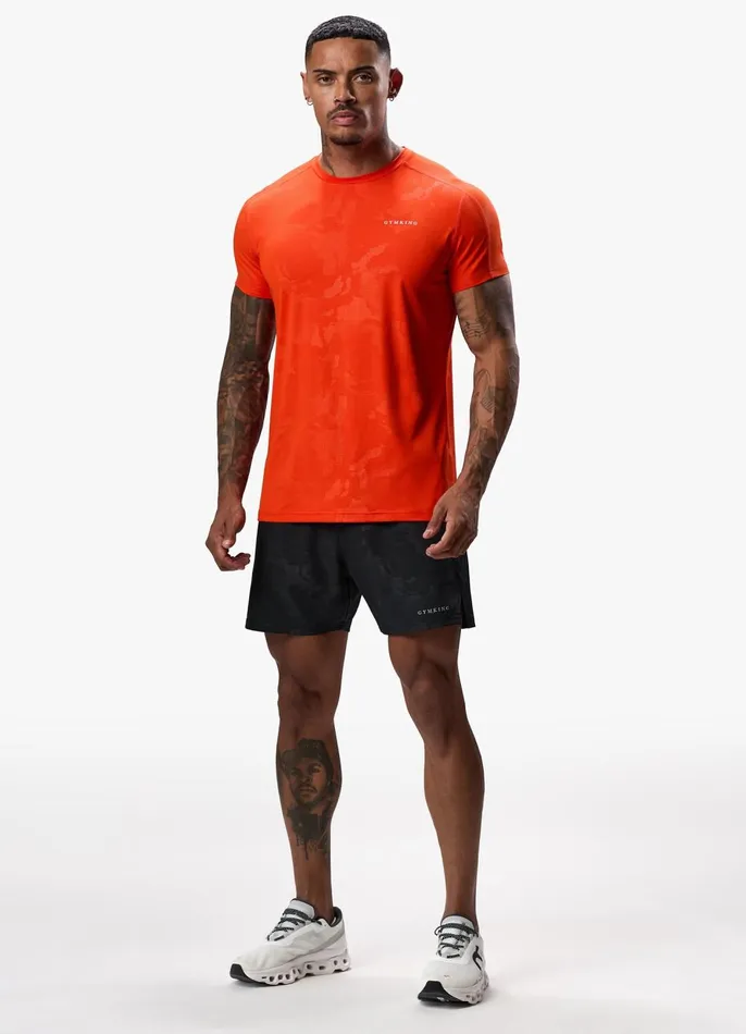 Gym King TShirts Men Debossed Camo Tee 8211 Flame Orange