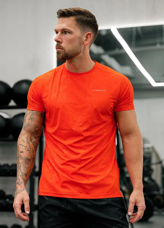 Gym King TShirts Men Debossed Camo Tee 8211 Flame Orange