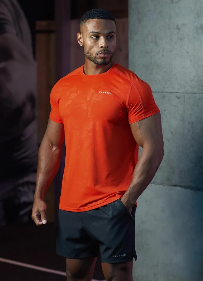 Gym King TShirts Men Debossed Camo Tee 8211 Flame Orange
