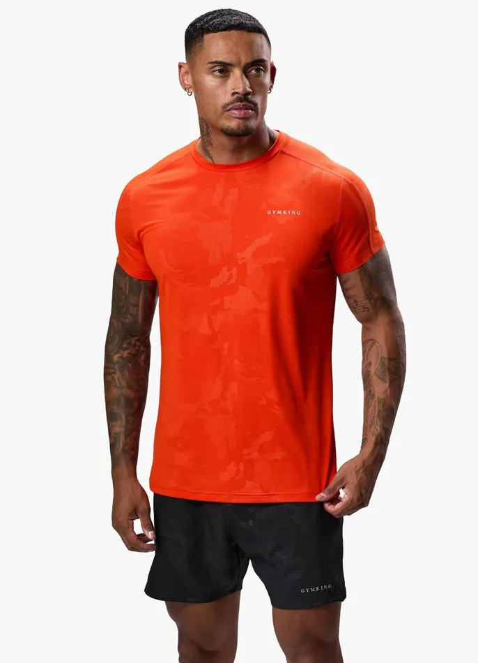 Gym King TShirts Men Debossed Camo Tee 8211 Flame Orange