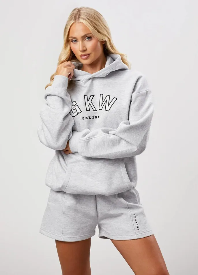 Gym King Tracksuits Women GKW Relaxed Fit Hoodie and Shorts 8211 Snow Marl