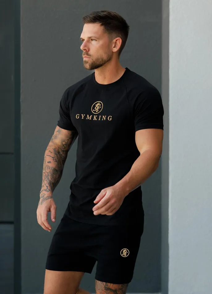 Gym King Twin Sets Men Pro Logo Jersey Tee 8211 BlackGold