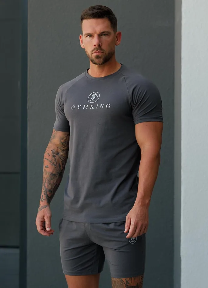 Gym King Twin Sets Men Pro Logo Jersey Tee 8211 Graphite