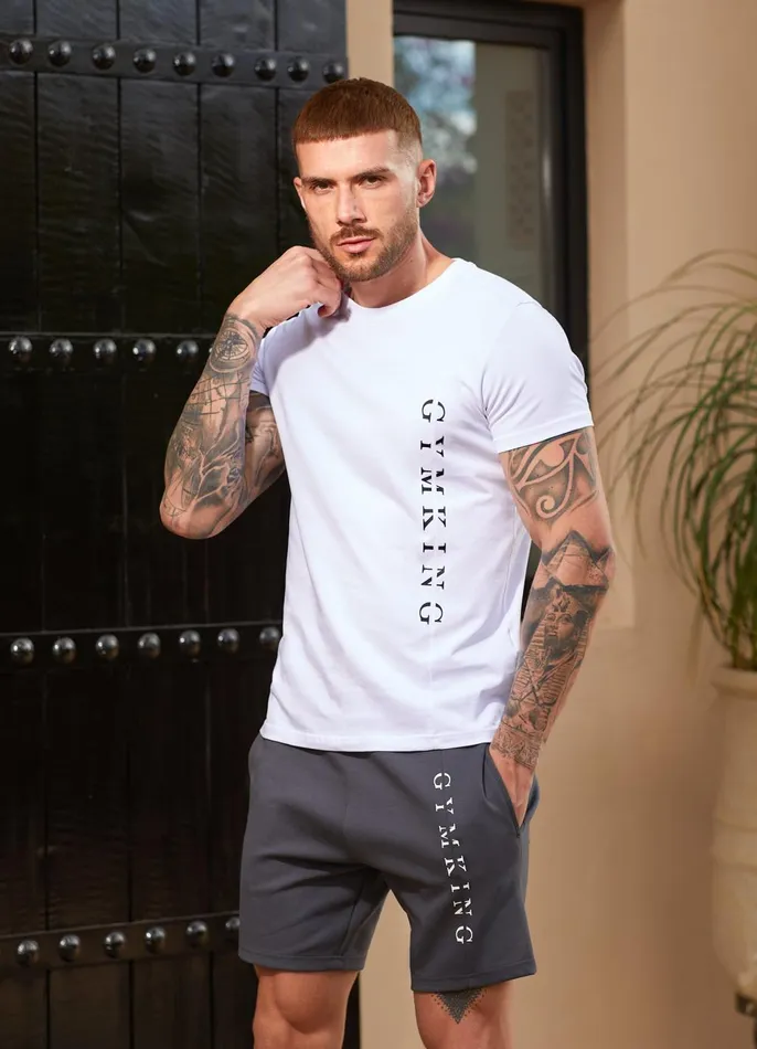 Gym King Twin Sets Men Split Linear Tee 8211 White