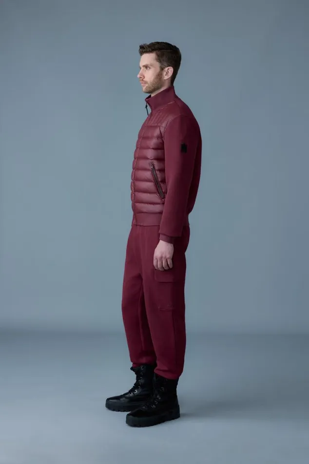 Hoodies and Tops Men Mackage COLLINR Nano Down Mixed Media Bomber Jacket Garnet Hoodies and Tops Men Mackage COLLINR Nano Down Mixed Media Bomber Jacket Garnet